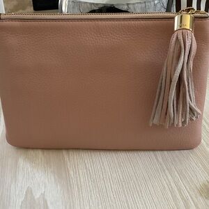 G.I.L.I. Leather Tassel Wristlet Clutch - Blush Pink with Haloguard